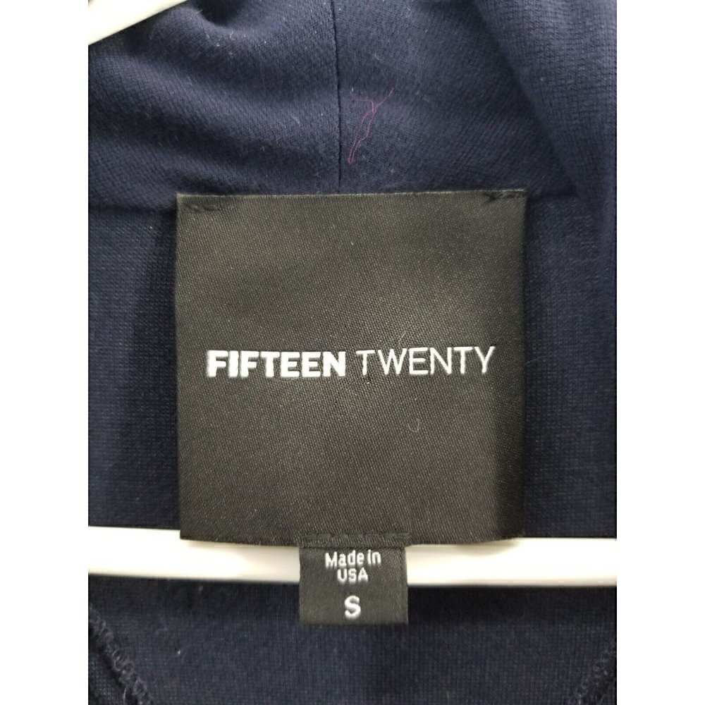 Fifteen Twenty Navy Side Zip Sweater Jacket Lambs Leather Arm Size Small - Picture 3 of 8